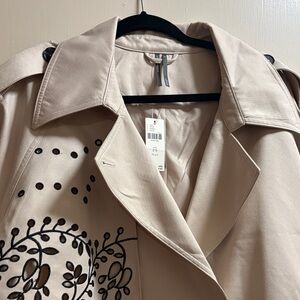 Embroidered Beige short Trench Coat - Women's Plus